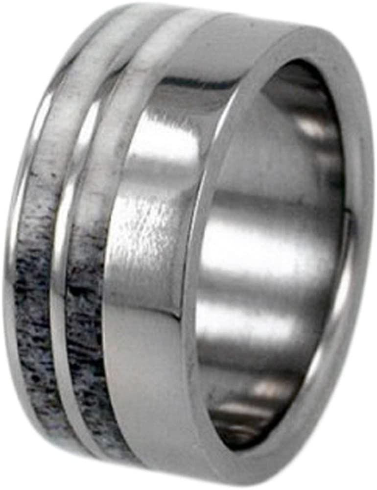 Deer Antler or Wood Stripes 10mm Comfort-Fit Interchangeable Titanium Ring, Size 14.25