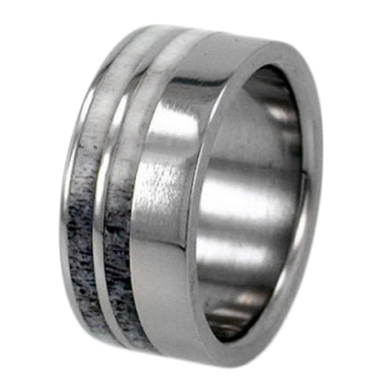 Deer Antler or Wood Stripes 10mm Comfort-Fit Interchangeable Titanium Ring, Size 12.25