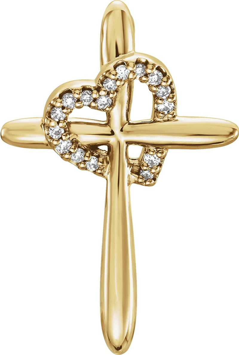 Diamond Heart 14k Yellow Gold Cross Pendant (.04 Ctw, G-H Color, I1 Clarity)