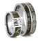 Charles & Colvard Moissanite, Camo Engagement Ring and Deer Antler, Camo Print Titanium Band, His and Her Wedding Band Set