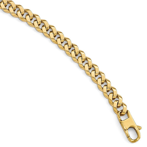 Men's 14k Yellow Gold 7.0mm Beveled Curb Bracelet, 8"