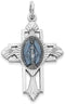 Rhodium-Plated Sterling Silver Miraculous Medal Cross Pendant (36X23MM)