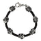 Men's Polished Stainless Steel Antiqued Leather Skull Link Bracelet, 8.5"