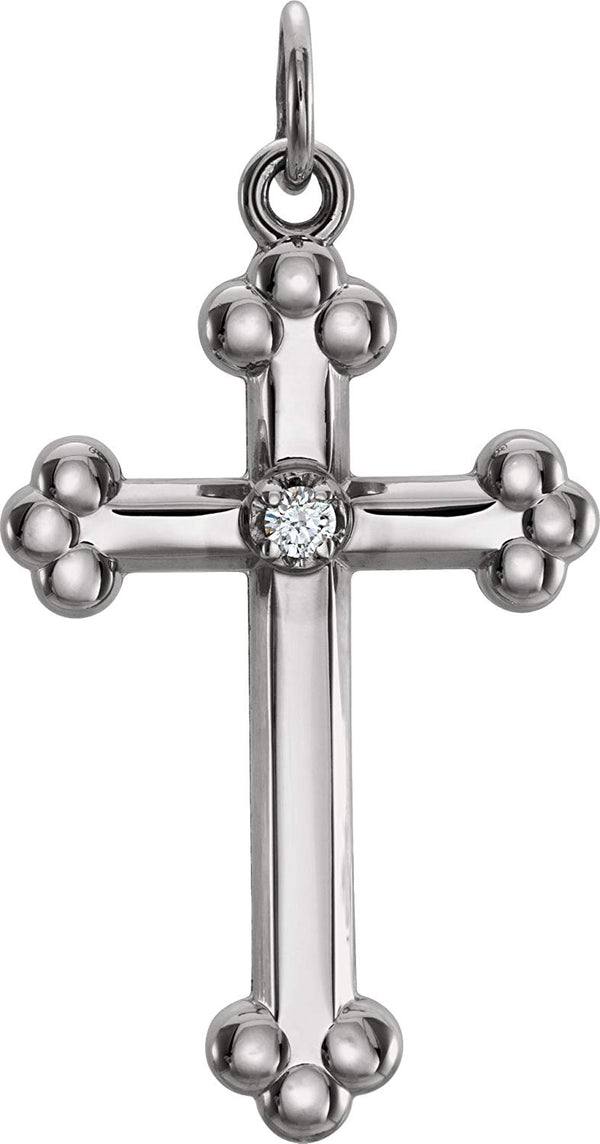 Diamond Treflee Cross Rhodium-Plated 14k White Gold Pendant, (.02 Ct, G-H Color, SI1 Clarity)