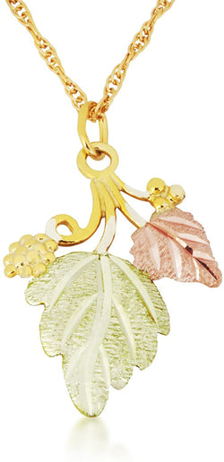 Grapes and Leaves Pendant Necklace, 10k Yellow Gold, 12k Green and Rose Gold Black Hills Gold Motif, 18"