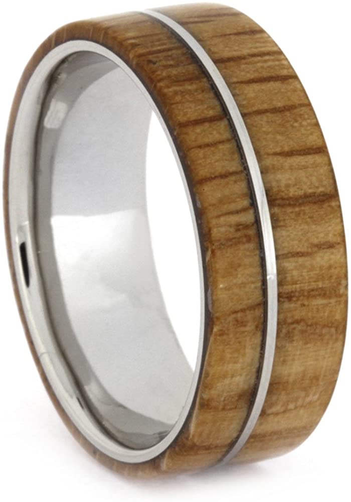 Oak Wood 8mm Comfort-Fit Titanium Wedding Band, Size 7.25