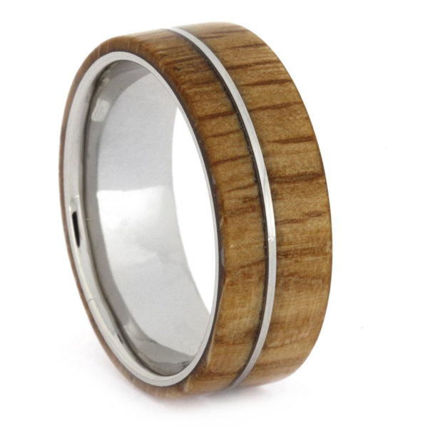 Oak Wood Overlay 8mm Comfort-Fit Titanium Wedding Band