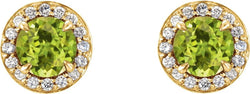 Peridot and Diamond Halo-Style Earrings, 14k Yellow Gold (4 MM) (.125 Ctw, G-H Color, I1 Clarity)