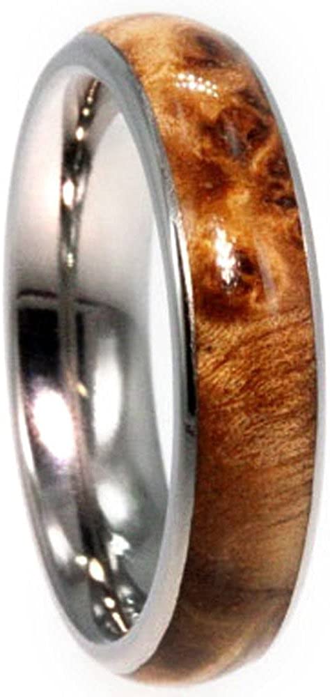 Black Ash Burl, Titanium Pinstripe Ring, His and Hers Wedding Band Set, M10.5-F9.5