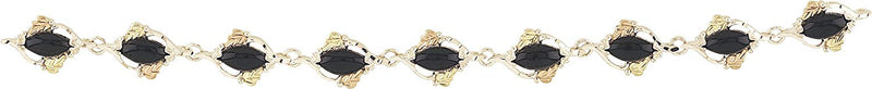 Marquise Onyx Link Bracelet, Sterling Silver, 12k Green and Rose Gold Black Hills Gold Motif, 7"
