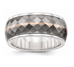 Edward Mirell Sterling Silver and Titanium Inlay with 14k Rose Stripe 10mm Wedding Band