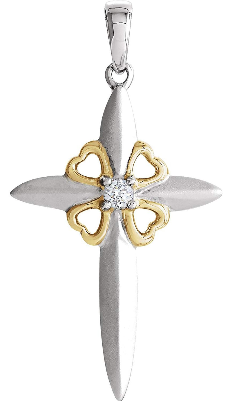 Diamond Cross Pendant, Rhodium-Plated Sterling Silver, 10k Yellow Gold (.05 Ct, I-J Color, I3 Clarity)