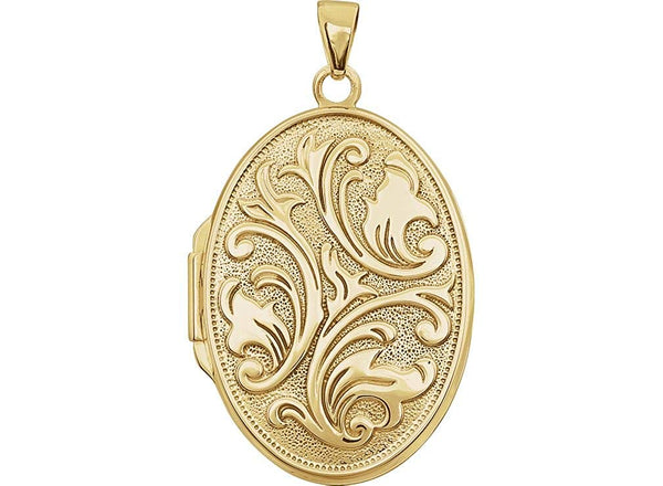 14k Yellow Gold Scrolled Floral Oval Locket