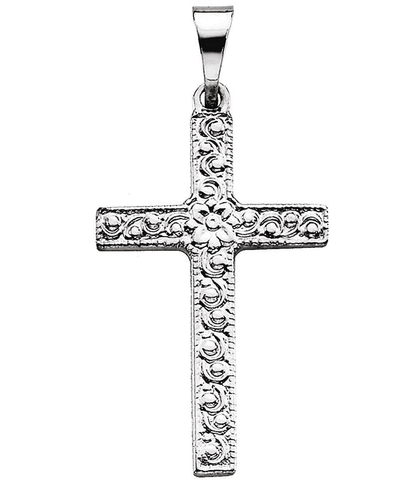 Engraved Cross 14k White Gold Pendant