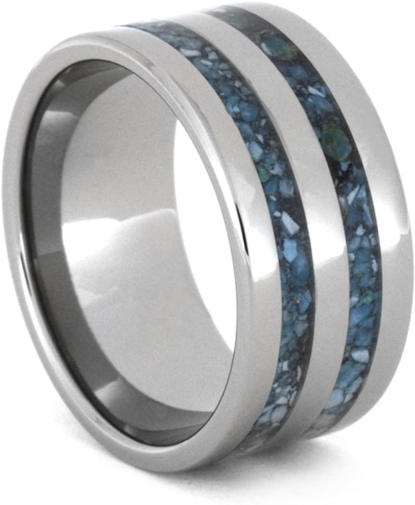 Turquoise Stripes 10mm Comfort-Fit Titanium Wedding Band, Size 12.75