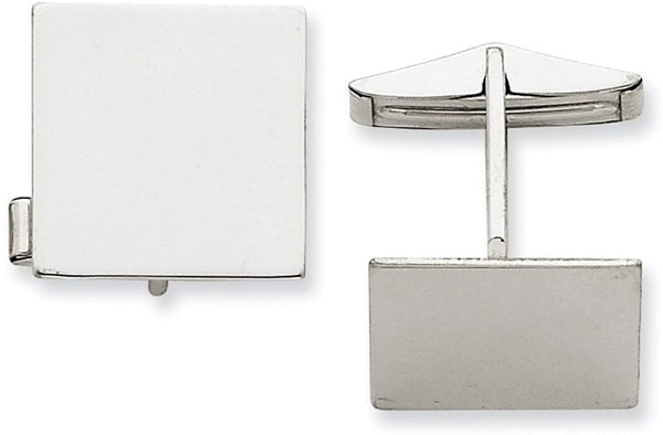 Rhodium-Plated 14k White Gold Square Cuff Links, 17MM