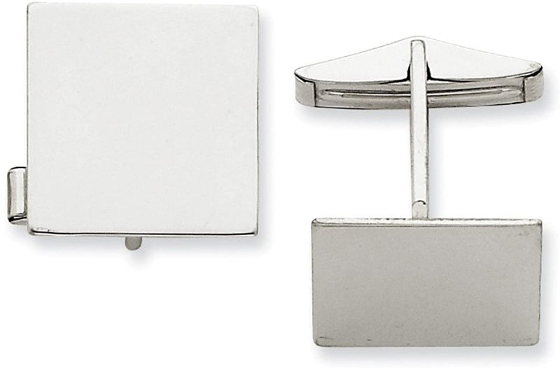 Rhodium-Plated 14k White Gold Square Cuff Links, 17MM
