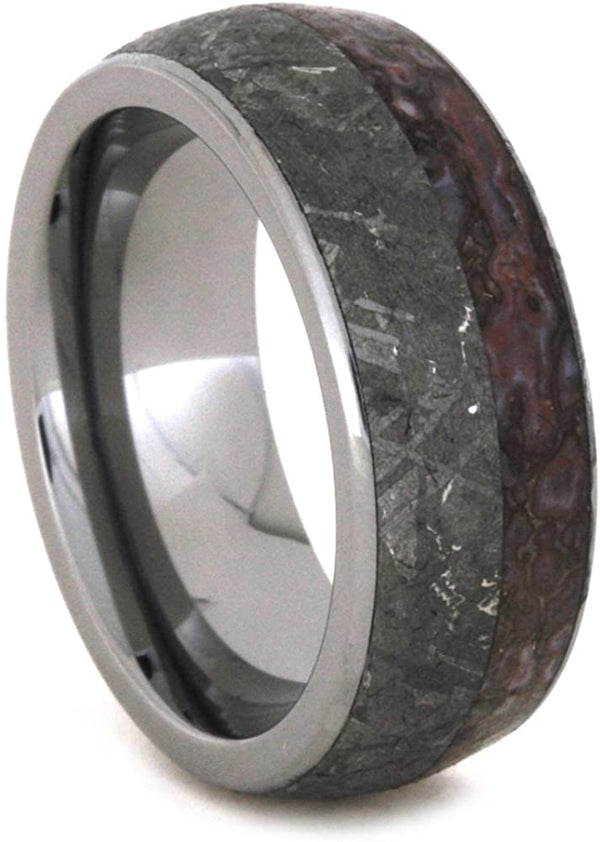 The Men's Jewelry Store (Unisex Jewelry) Dinosaur Bone, Gibeon Meteorite 8mm Comfort-Fit Tungsten Ring, Size 7