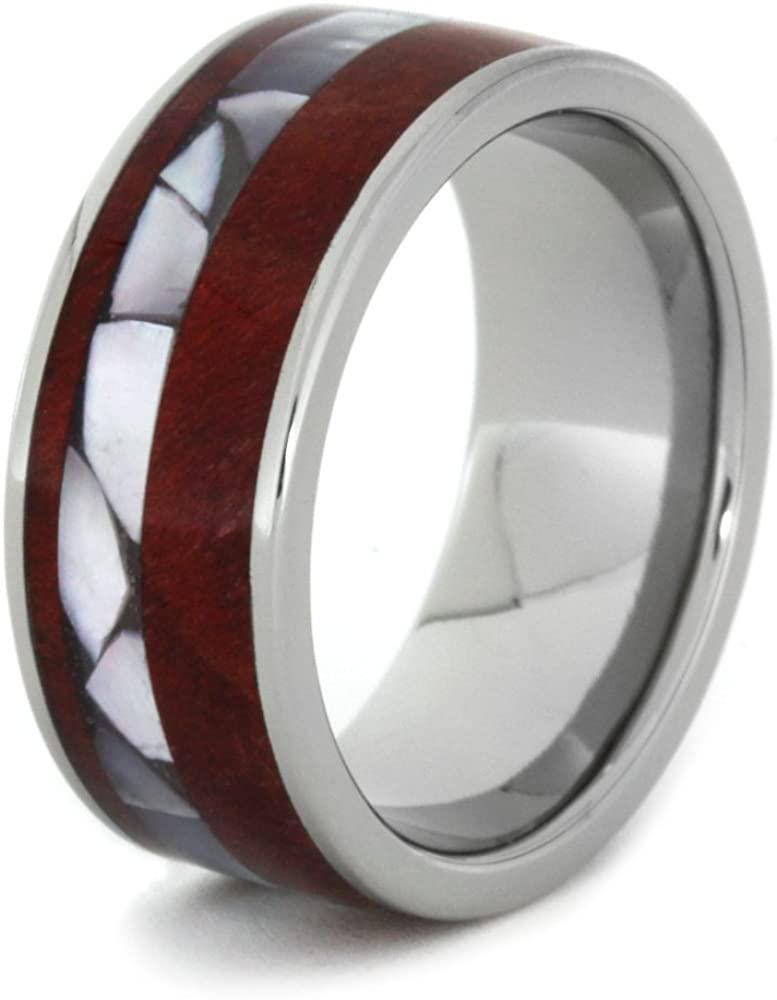 The Men's Jewelry Store (Unisex Jewelry) Ruby Redwood, Mother of Pearl 8mm Comfort-Fit Titanium Wedding Band