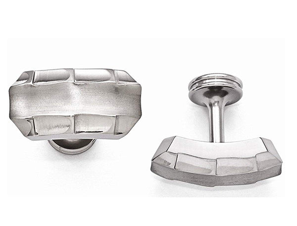 Templar Collection Brushed Grey Titanium Faceted Edges Cuff Links, 13X23 MM