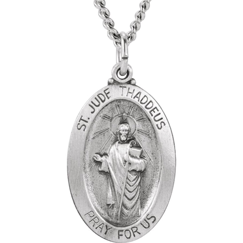 Sterling Silver St. Jude Thaddeus Oval Medal Necklace, 24" (25.5x17.75MM)