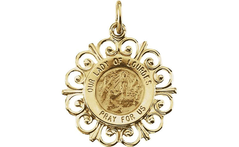 14k Yellow Gold Round Our Lady of Lourdes Medal (18.5 MM)