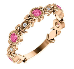 Pink Tourmaline and Diamond Vintage-Style Ring, 14k Rose Gold (0.03 Ctw, G-H Color, I1 Clarity)