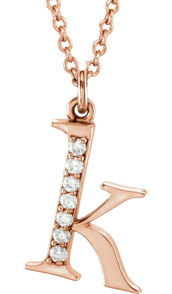 Diamond Initial 'k' Lowercase Alphabet Letter 14k Rose Gold Pendant Necklace, 16" (.03 Ctw GH, I1)