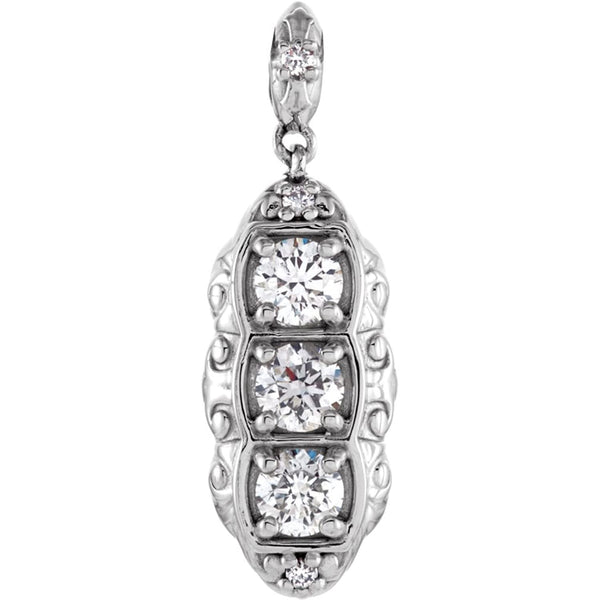 Diamond 3-Stone Pendant, Rhodium-Plated 14k White Gold (0.33 Ctw, G-H Color, I1 Clarity)