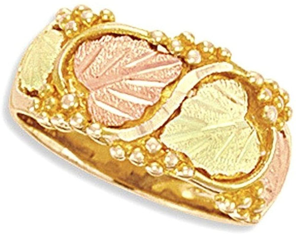 Women's Diamond-Cut Wedding Ring, 10k Yellow Gold, 12k Green and Rose Gold Black Hills Gold Motif, Size 5.25