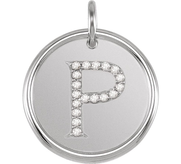 Diamond Initial "P" Pendant, Rhodium-Plated 14k White Gold (0.1 Ctw, G-H Color, I1 Clarity)