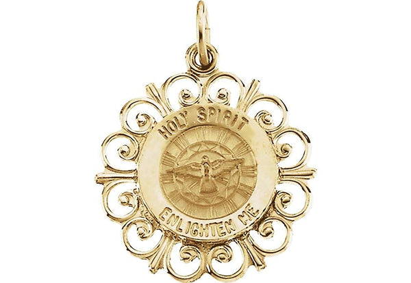 Rhodium Plated 14k Yellow Gold Holy Spirit Medal (18.5 MM)