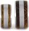 Oak Whiskey Barrel Wood, Titanium Stripe Inlay and His and Hers Titanium Wedding Band Set, M11.5-F4