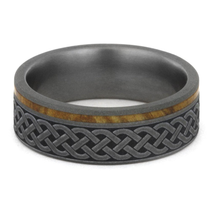 Celtic Knot, Olive Wood 7mm Comfort-Fit Sandblasted Titanium Band