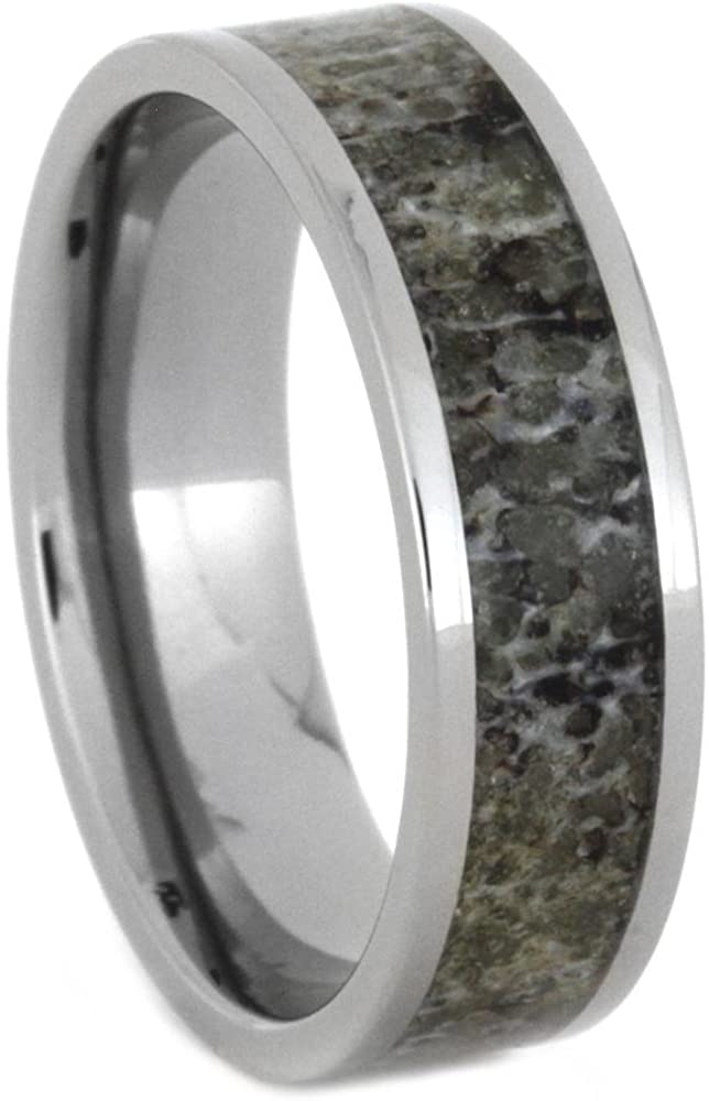 The Men's Jewelry Store (Unisex Jewelry) Deer Antler Inlay 6mm Comfort-Fit Titanium Band and Sizing Ring, Size, 5.25