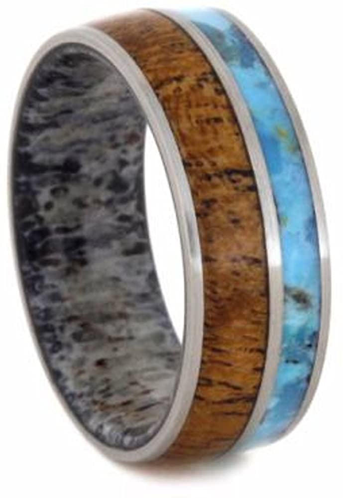 Turquoise, Mesquite Wood, Deer Antler Ring, Men's Turquoise, Antler, Mesquite Wood Ring, His and Hers Wedding Band Set, M8.5-F9.5