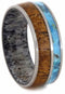 Turquoise, Mesquite Wood, Deer Antler Ring, Men's Turquoise, Antler, Mesquite Wood Ring, His and Hers Wedding Band Set, M9-F9.5