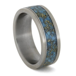 Turquoise, 14k Yellow Gold 8mm Comfort-Fit Interchangeable Matte Titanium Ring