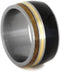 African Blackwood, Whiskey Barrel Wood, 14k Yellow Gold 10mm Comfort-Fit Brushed Titanium Ring, Size 8.25