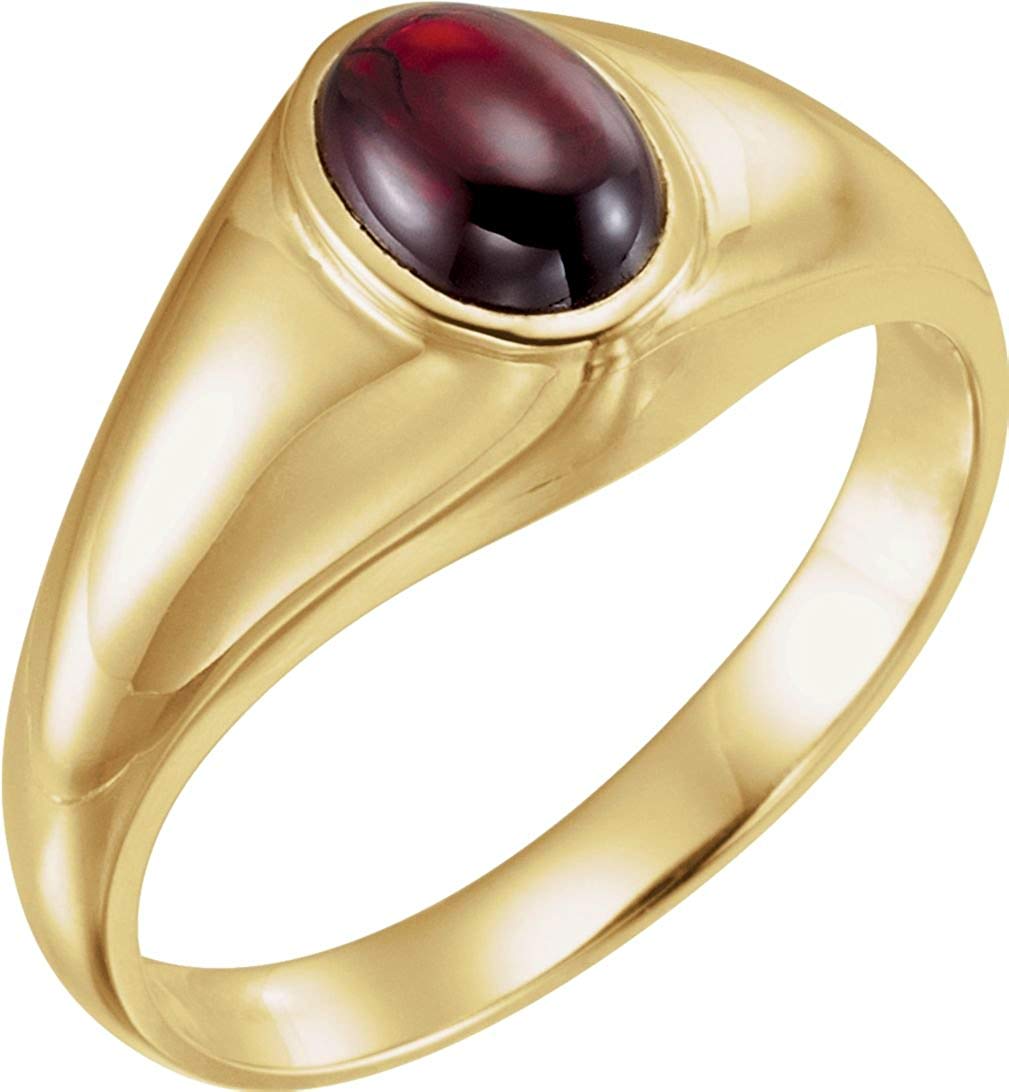 Men's Mozambique Garnet Cabochon Belcher Ring, 14k Yellow Gold