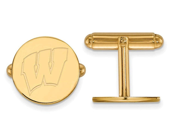 14k Yellow Gold University Of Wisconsin Round Cuff Links, 15MM