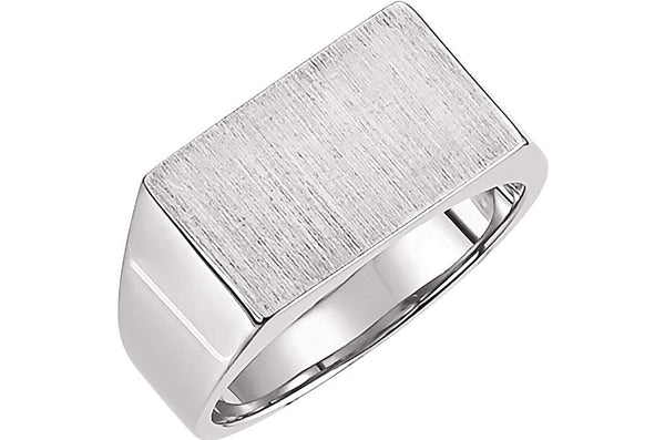Men's Brushed Signet Semi-Polished 14k X1 White Gold Ring (9x15 mm) Size 6