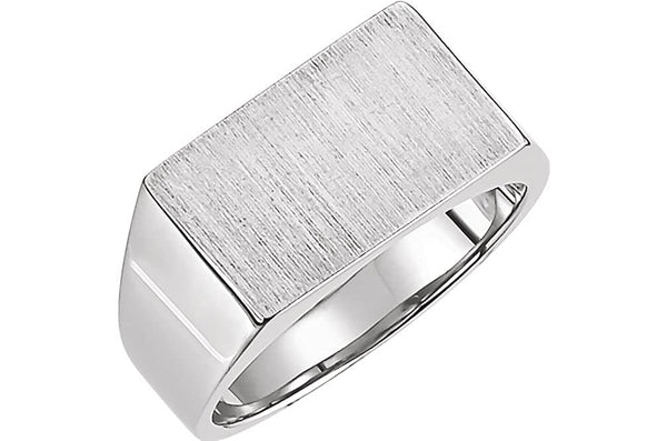 Men's 10k X1 White Gold Brushed Signet Pinky Ring (9x15mm) Size 5.5