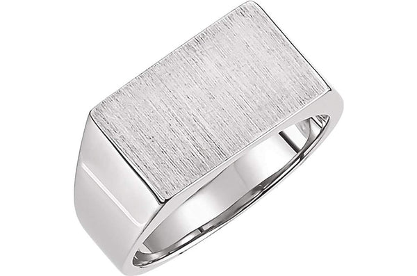 Men's 10k X1 White Gold Brushed Signet Pinky Ring (9x15mm) Size 5