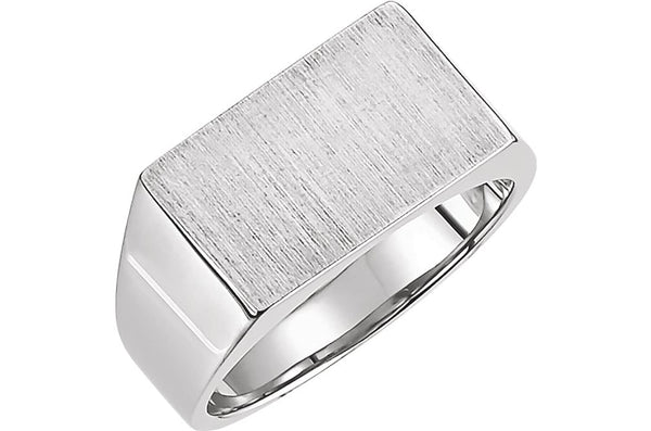 Men's Brushed Signet Pinky Ring, Rhodium Plated 14k White Gold (9x15 mm) Size 5.25