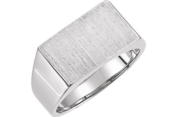 Women's Brushed Signet Ring, Rhodium Plated 14k White Gold (9x15 mm)