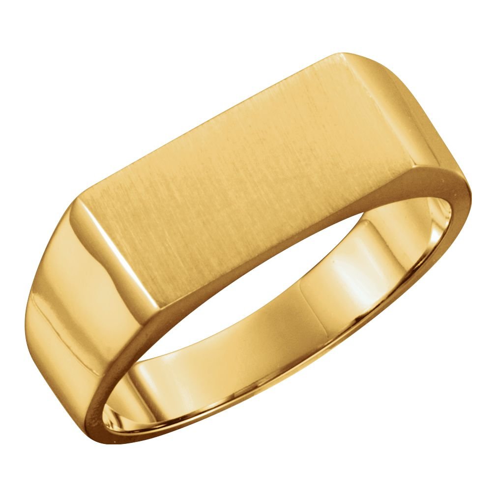 Men's 10k Yellow Gold Satin Brushed Solid Slim Rectangle Signet Ring 7.50x15mm