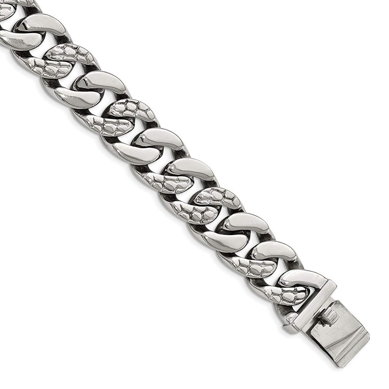 Men's Polished Stainless Steel Textured Link Bracelet 8.5"