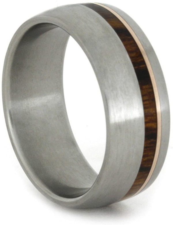 Ironwood, 14k Rose Gold 7.5mm Comfort-Fit Matte Titanium Wedding Band, Size 15.75