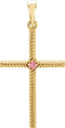 Pink Tourmaline Rope-Trim Cross 14k Yellow Gold Pendant (31.95x16.3MM)